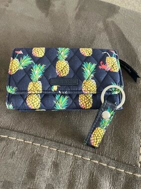 Vera Bradley Navy Quilted Pineapple Key Wallet with Key Fob